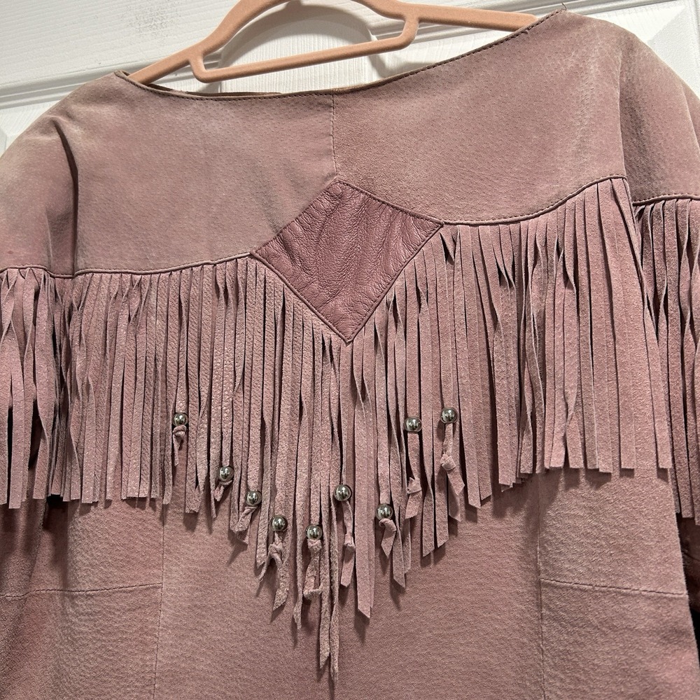 Vintage Pioneer Wear Suede Western Fringe Jacket & Skirt Women's 12 Pink Leather - Picture 3 of 16